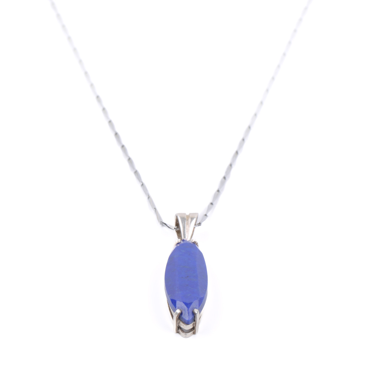 Leaf Lapis Lazuli Locket | Silver Marquise Chain Pendant
