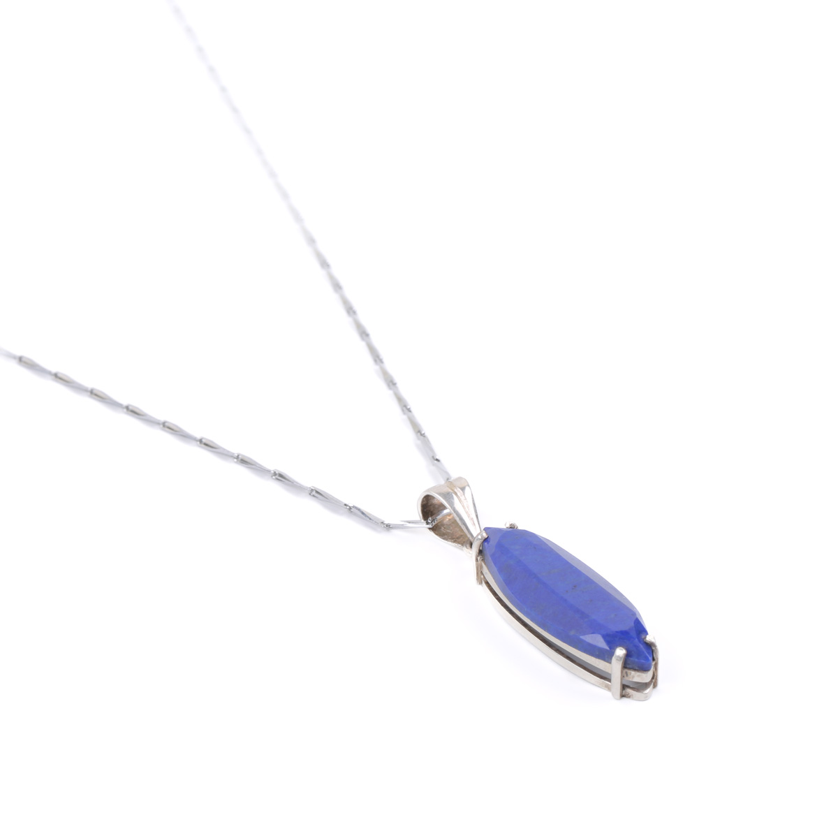 Leaf Lapis Lazuli Locket | Silver Marquise Chain Pendant