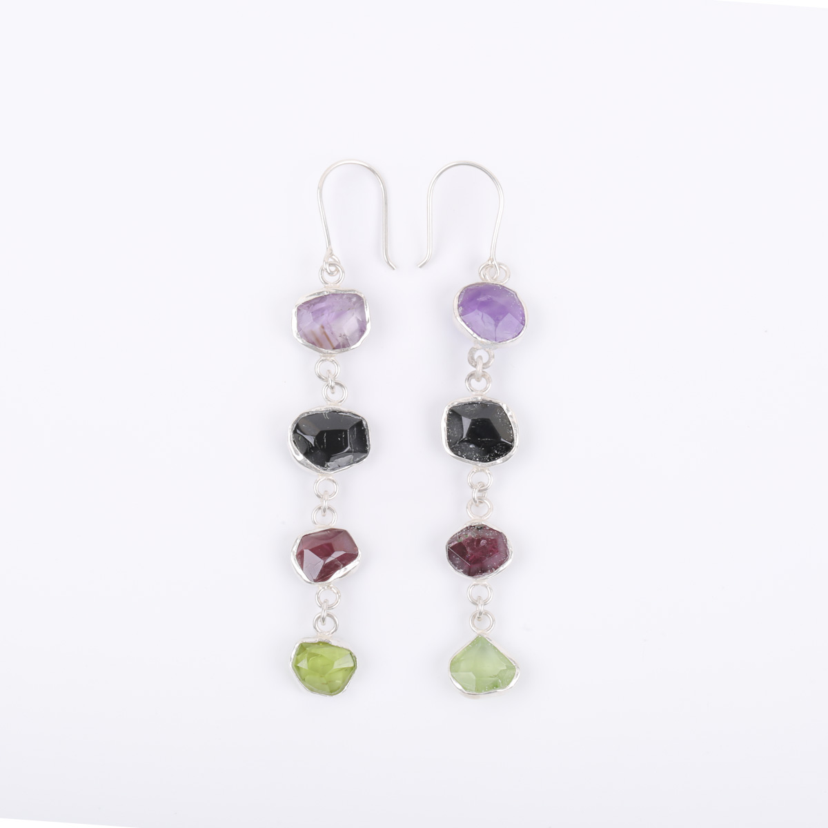 Multi Stone Drop Earrings | Silver Shoulder Earrings