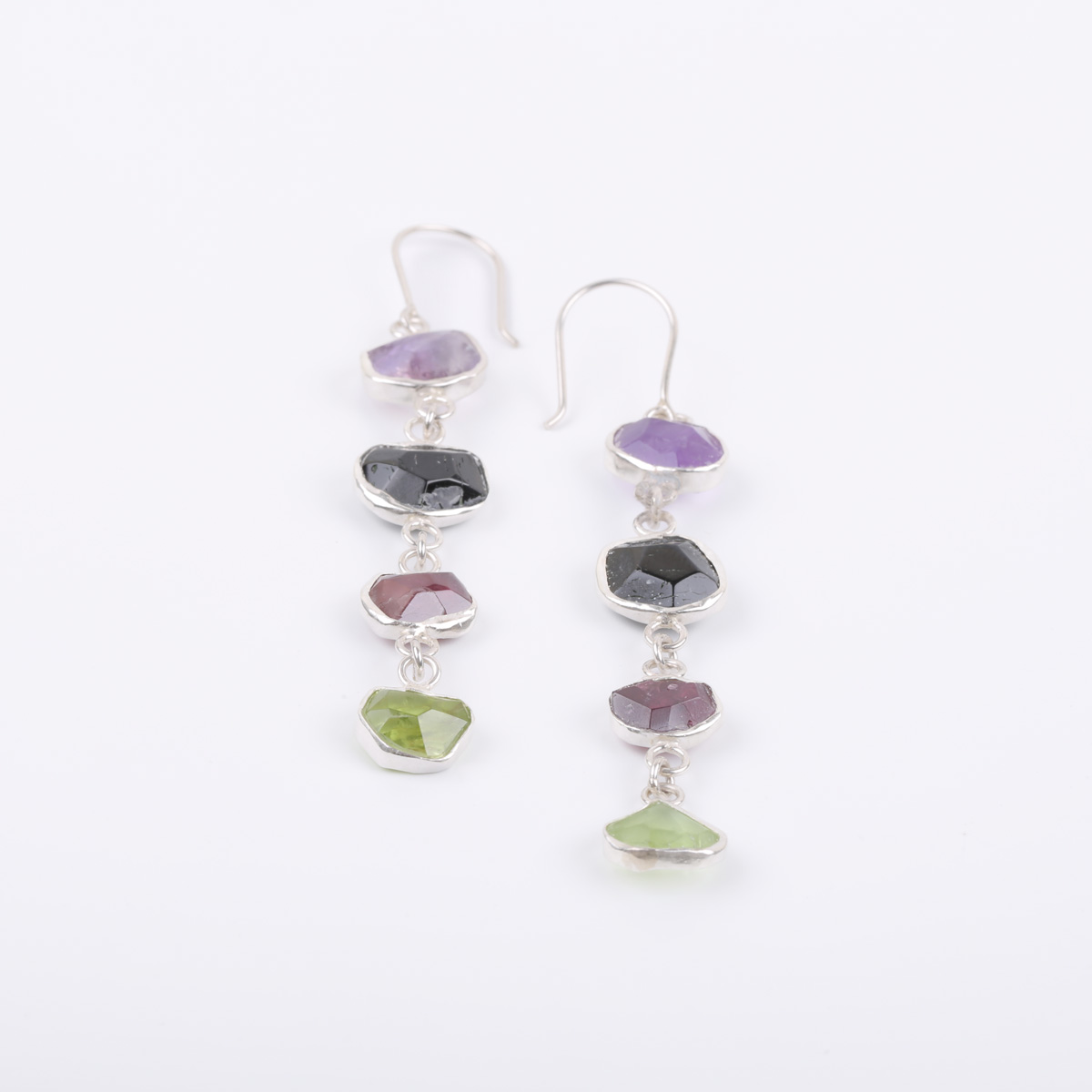 Multi Stone Drop Earrings | Silver Shoulder Earrings