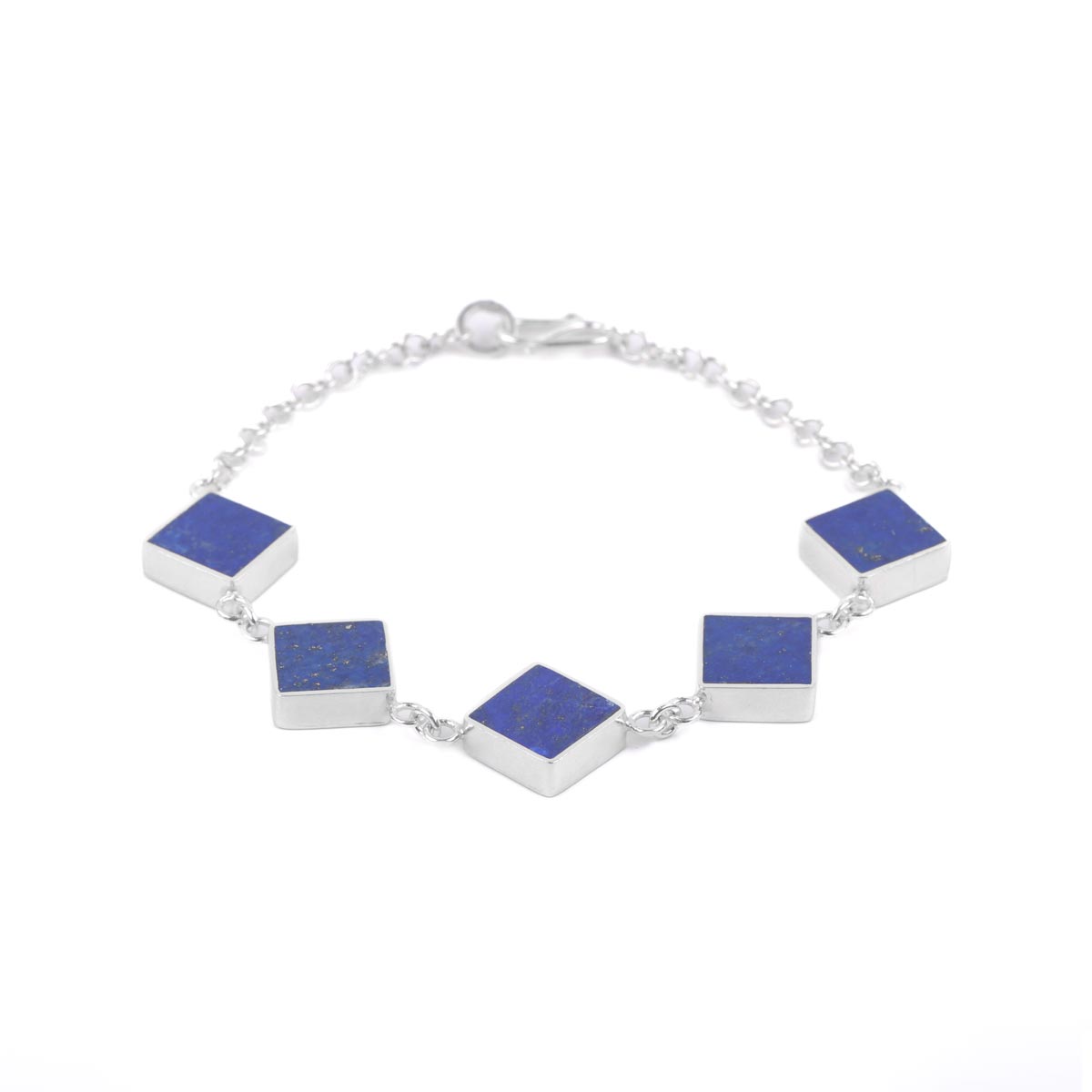 Square Lapis Lazuli Bracelet | Silver Chain Bracelet