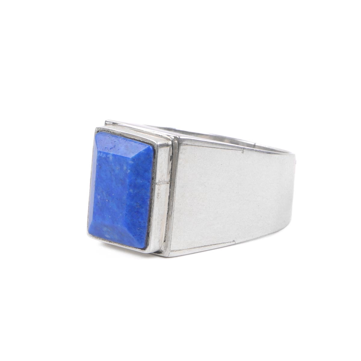 Lapis Lazuli Flat Ring | Baguette Silver Ring
