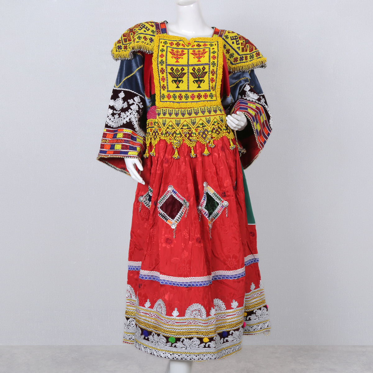Red Full Embroidered Bridal Dress | Velvet Balloon Sleeves Frock