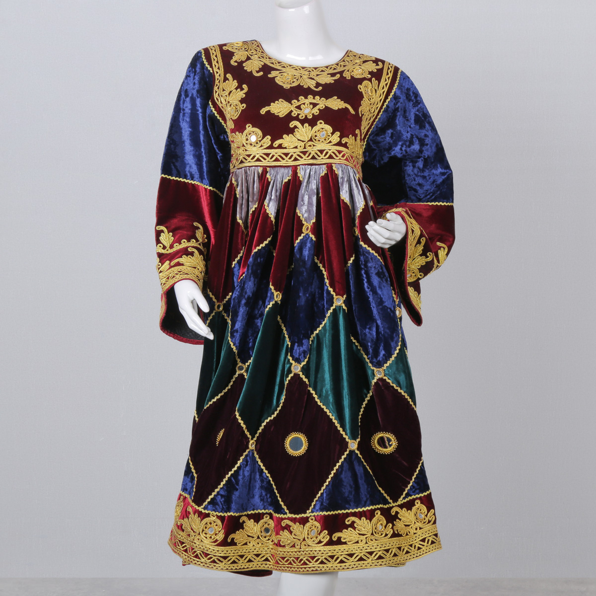 Velvet Cherma Embroidered Pleated Frock | Bridal Gande Afghani