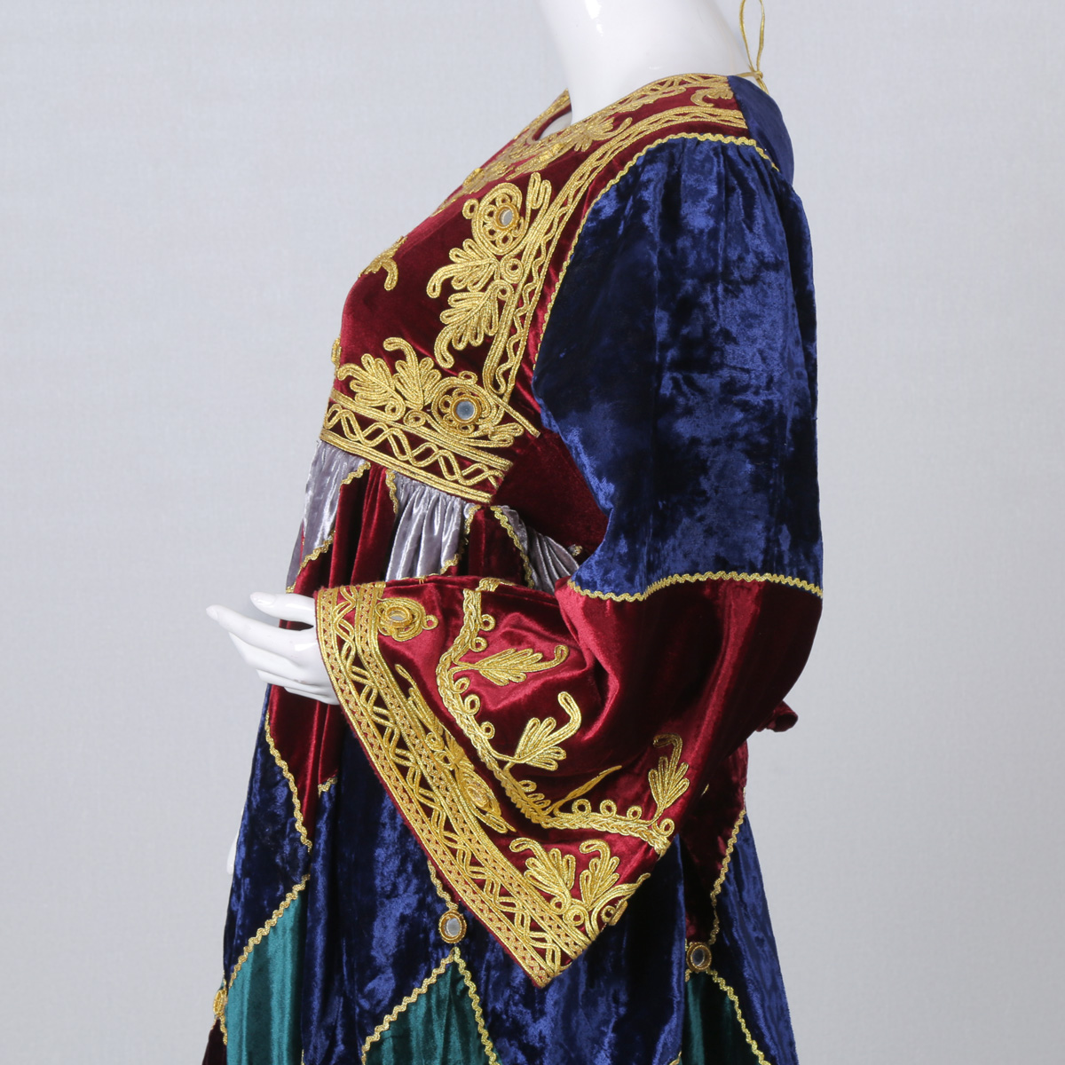 Velvet Cherma Embroidered Pleated Frock | Bridal Gande Afghani