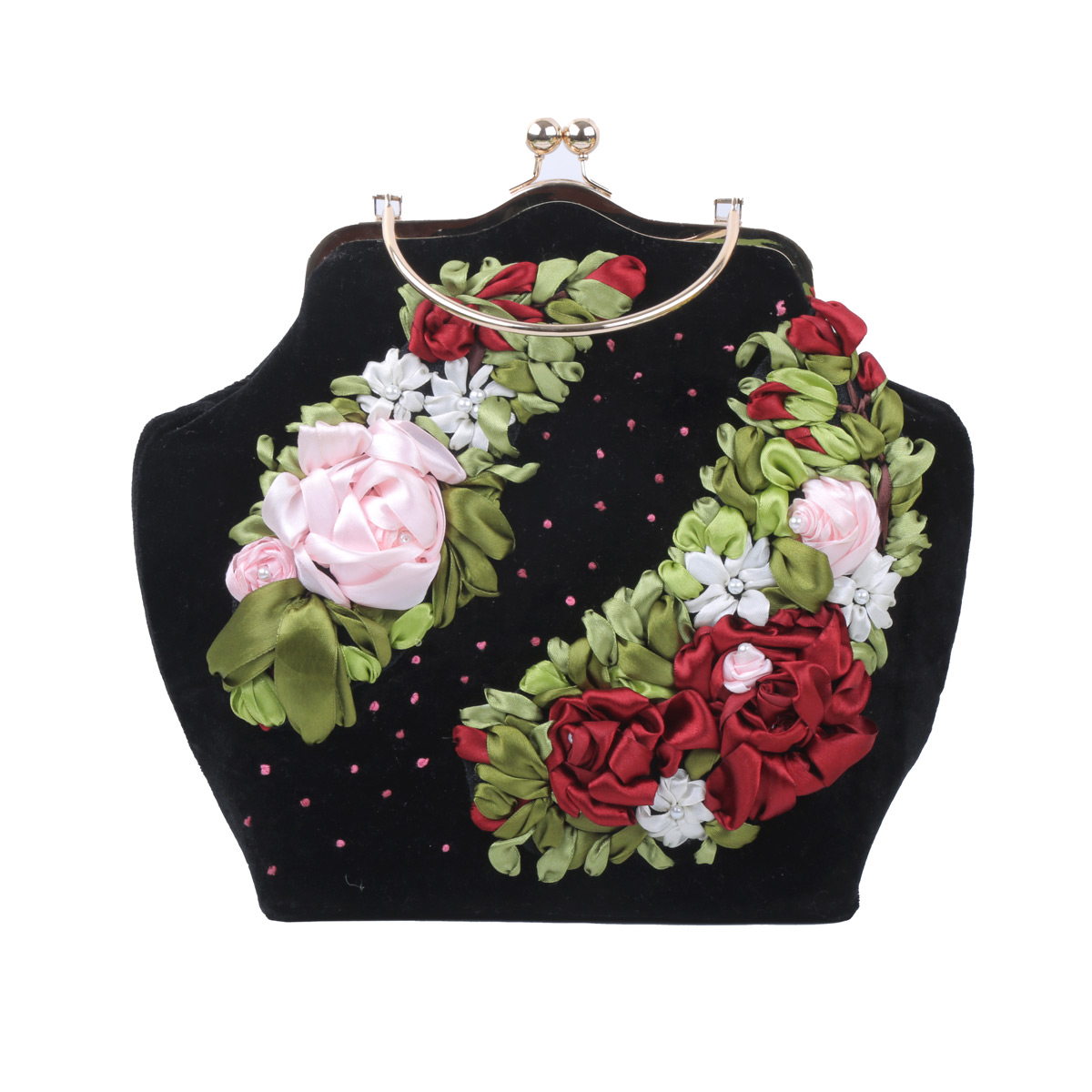 Handmade ribbon women hand bag Black