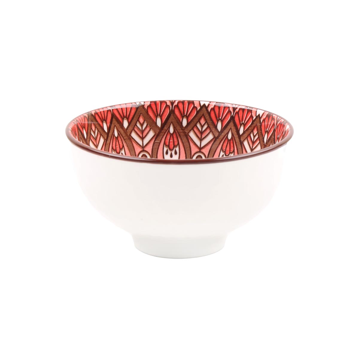 White Footed Ceramic Small Bowl | Maroon Patterned Hand-Painted Bowl 