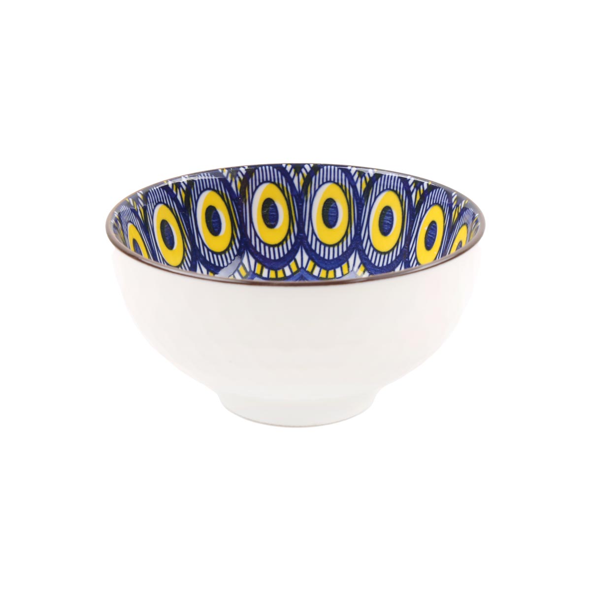 White Footed Ceramic Small Bowl | Hand-Painted Navy Blue & Yellow Pattern Bowl 
