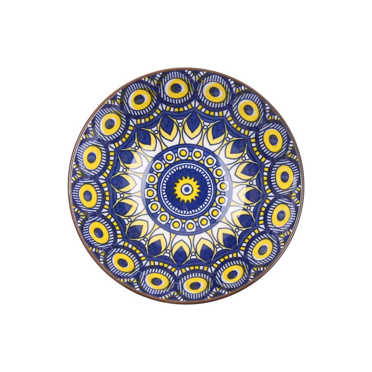 White Footed Ceramic Small Bowl | Hand-Painted Navy Blue & Yellow Pattern Bowl 