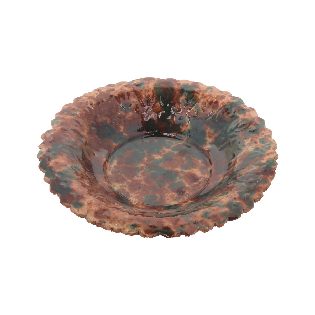 Brown Ceramic Footed Plate | Handmade Green Painted Plate 