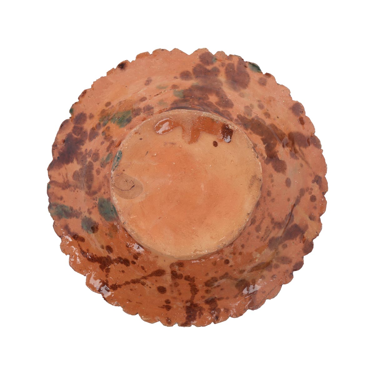 Brown Ceramic Footed Plate | Handmade Green Painted Plate 
