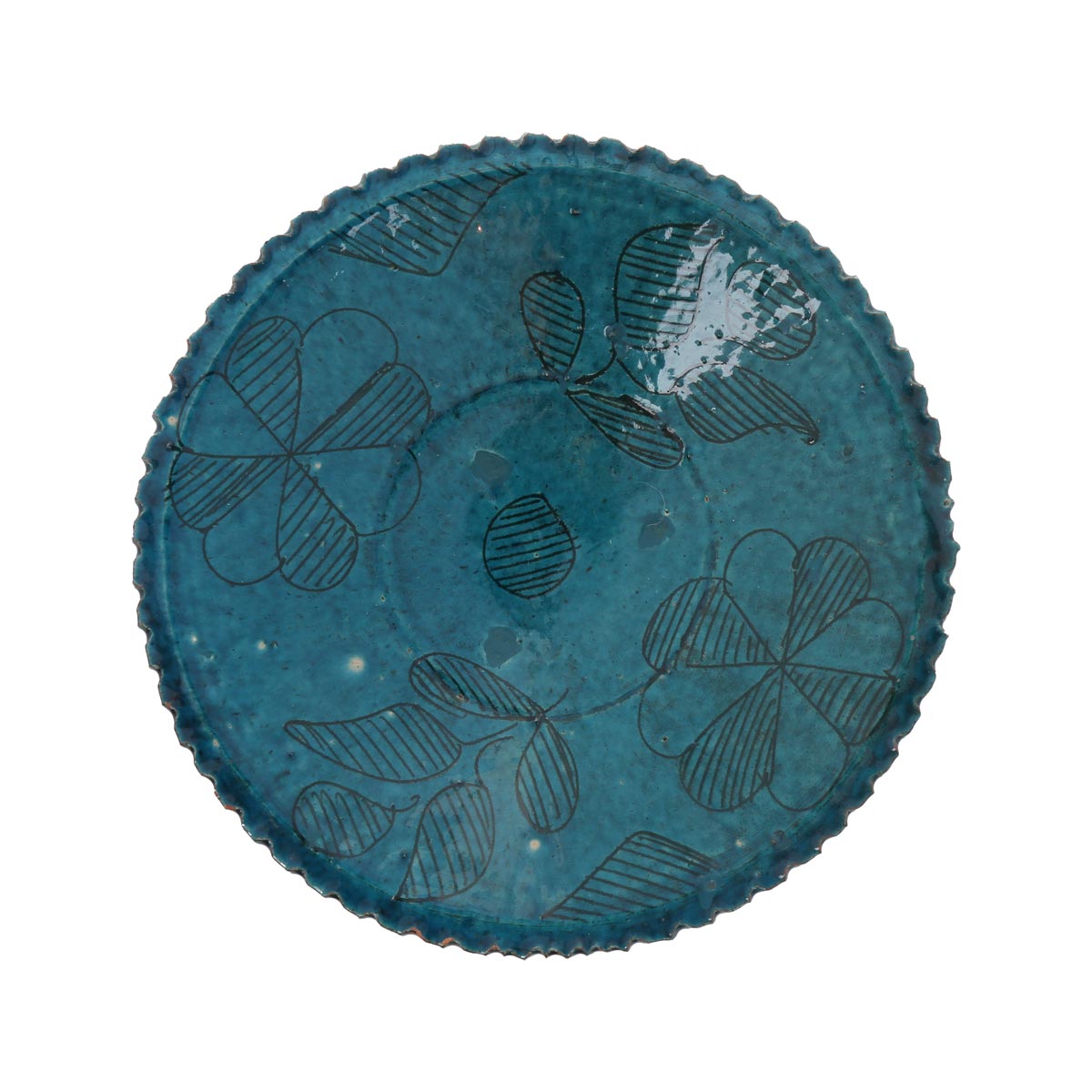 Green Ceramic Footed Plate | Curled Edge Rustic Ceramic Plate