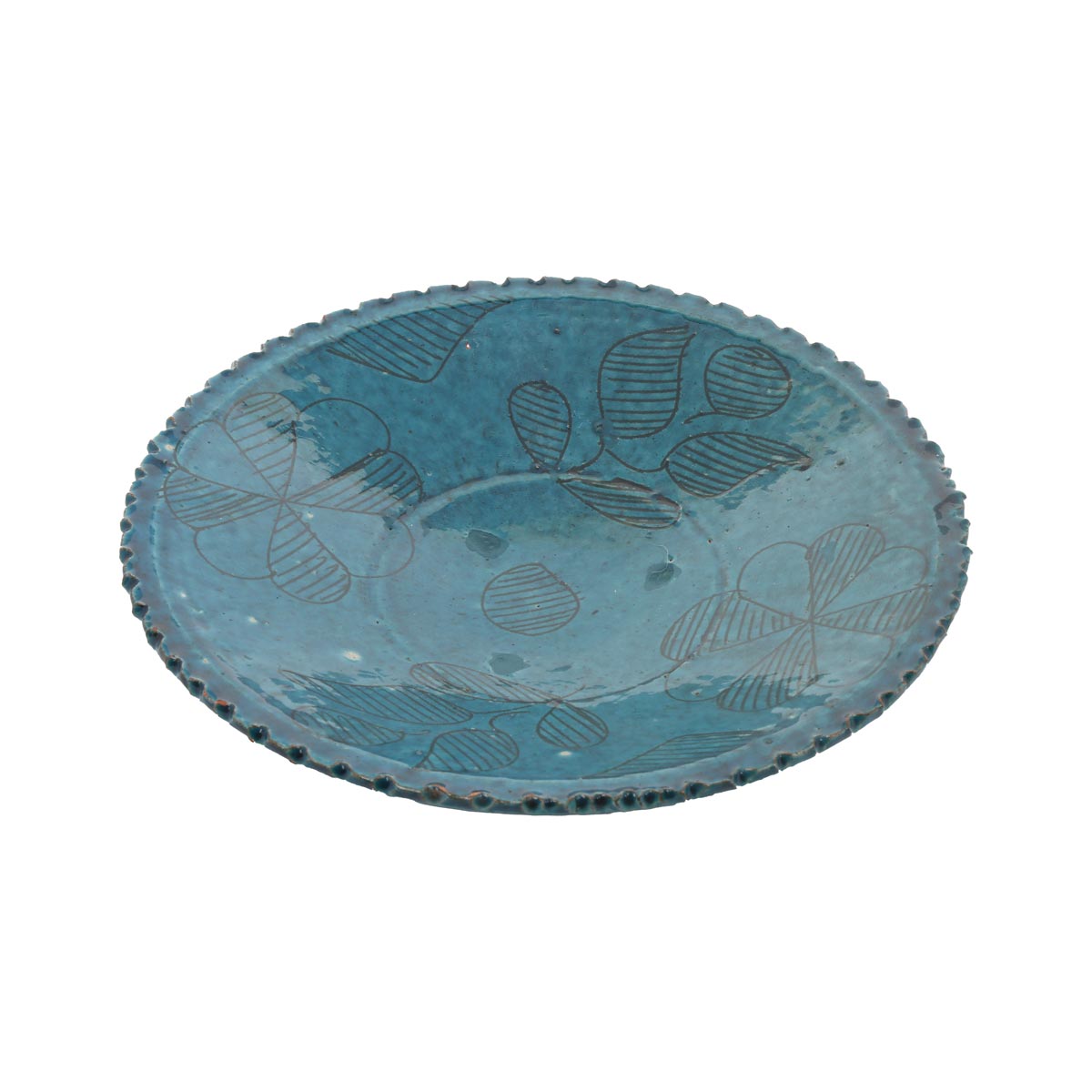 Green Ceramic Footed Plate | Curled Edge Rustic Ceramic Plate