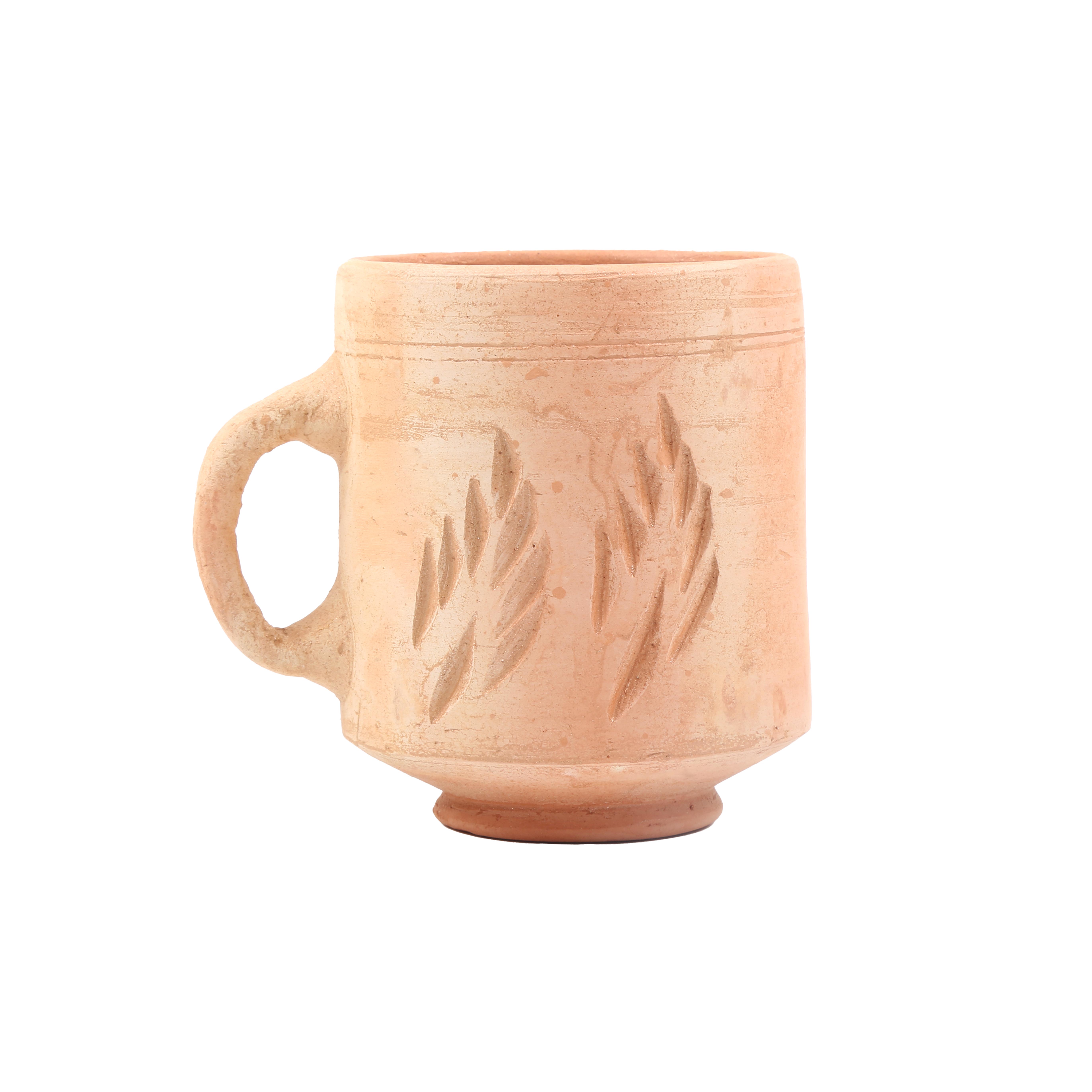 Brown Ceramic Clay Glass | Handmade Petal Engraved Glass