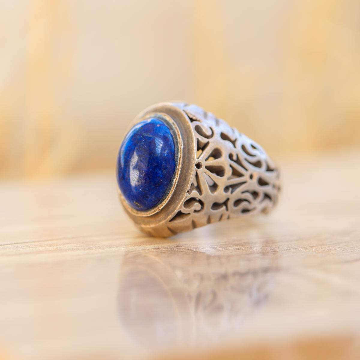 Lapis Lazuli Men's Ring | Silver Engraved Ring