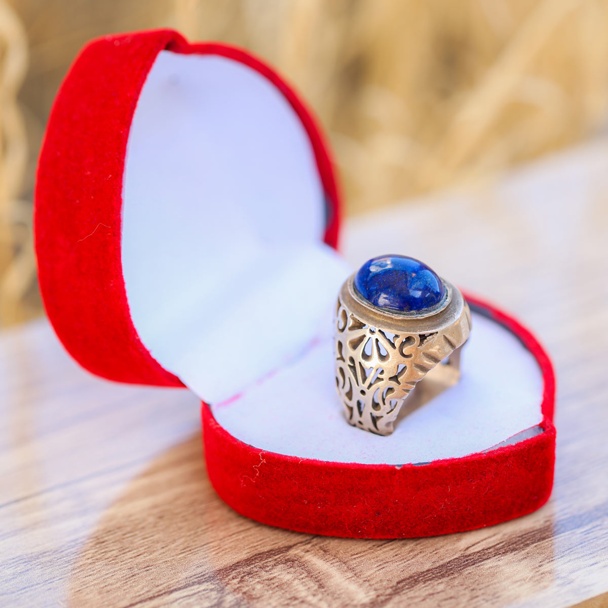 Lapis Lazuli Men's Ring | Silver Engraved Ring