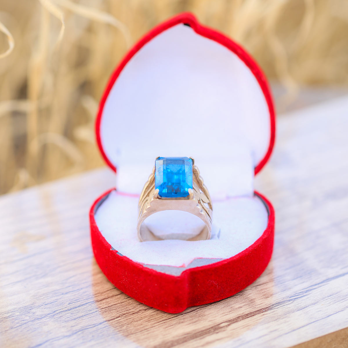 Blue Floral Engraved Ring | Silver Square Ring