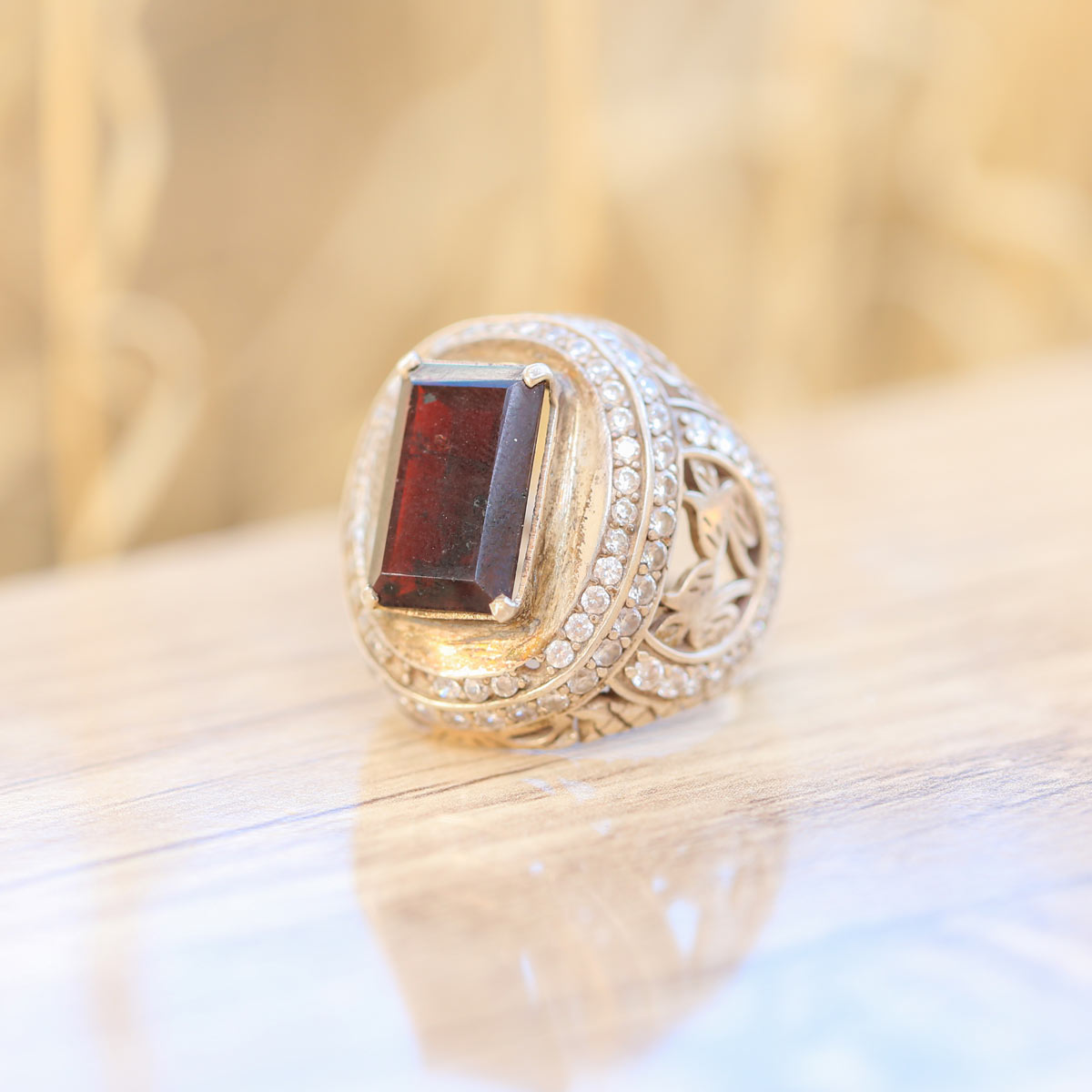 Maroon Garnet Ring | Silver Rectangle Ring