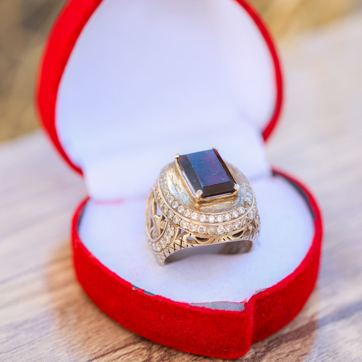 Maroon Garnet Ring | Silver Rectangle Ring