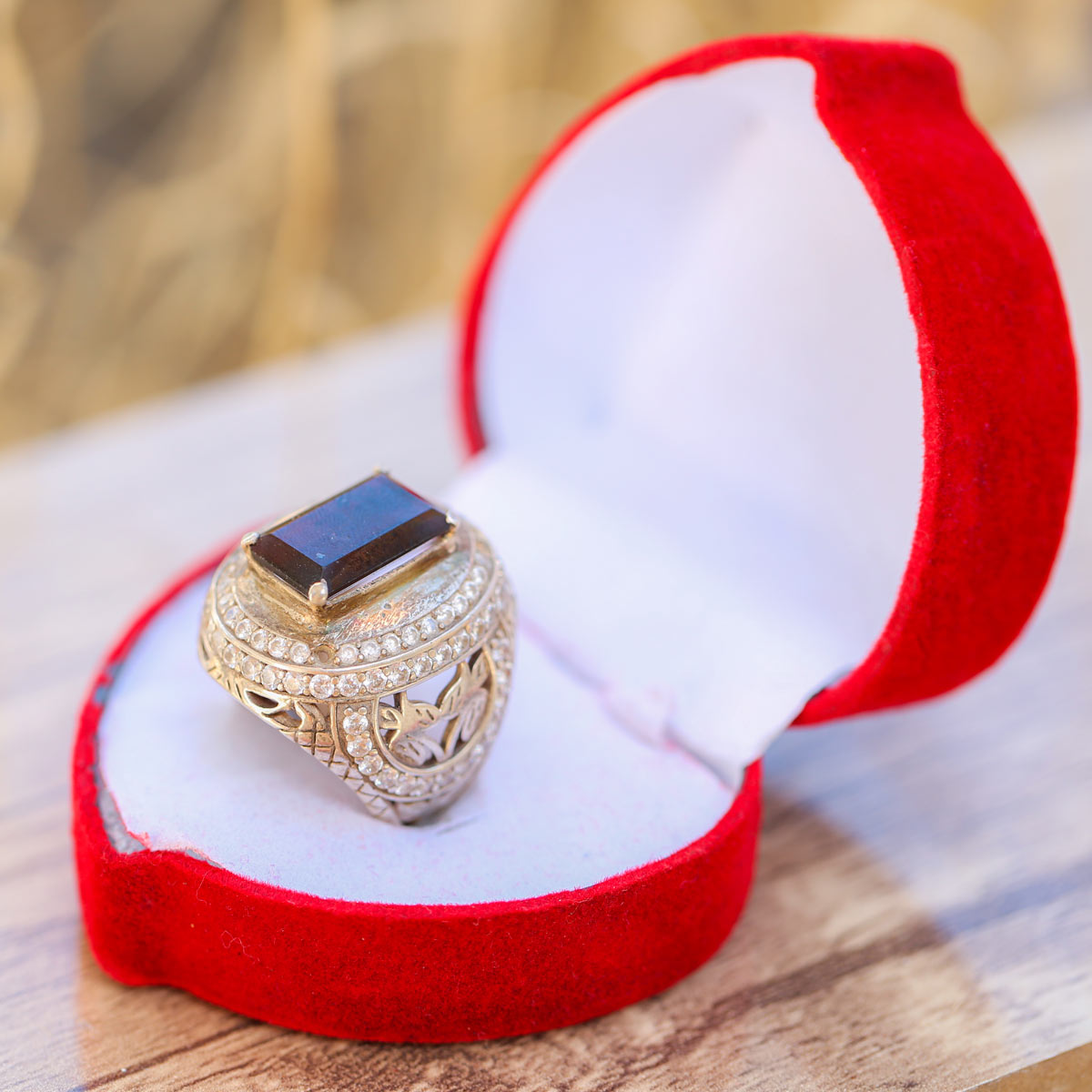 Maroon Garnet Ring | Silver Rectangle Ring