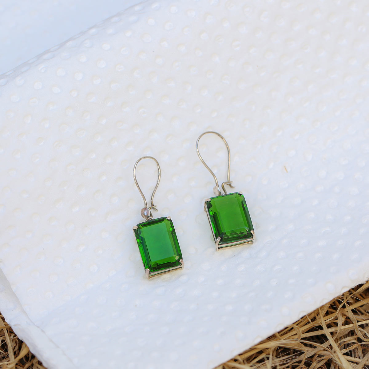 Silver Green Stone Jewelry Set | Station Necklace, Bracelet, Ring, Earrings