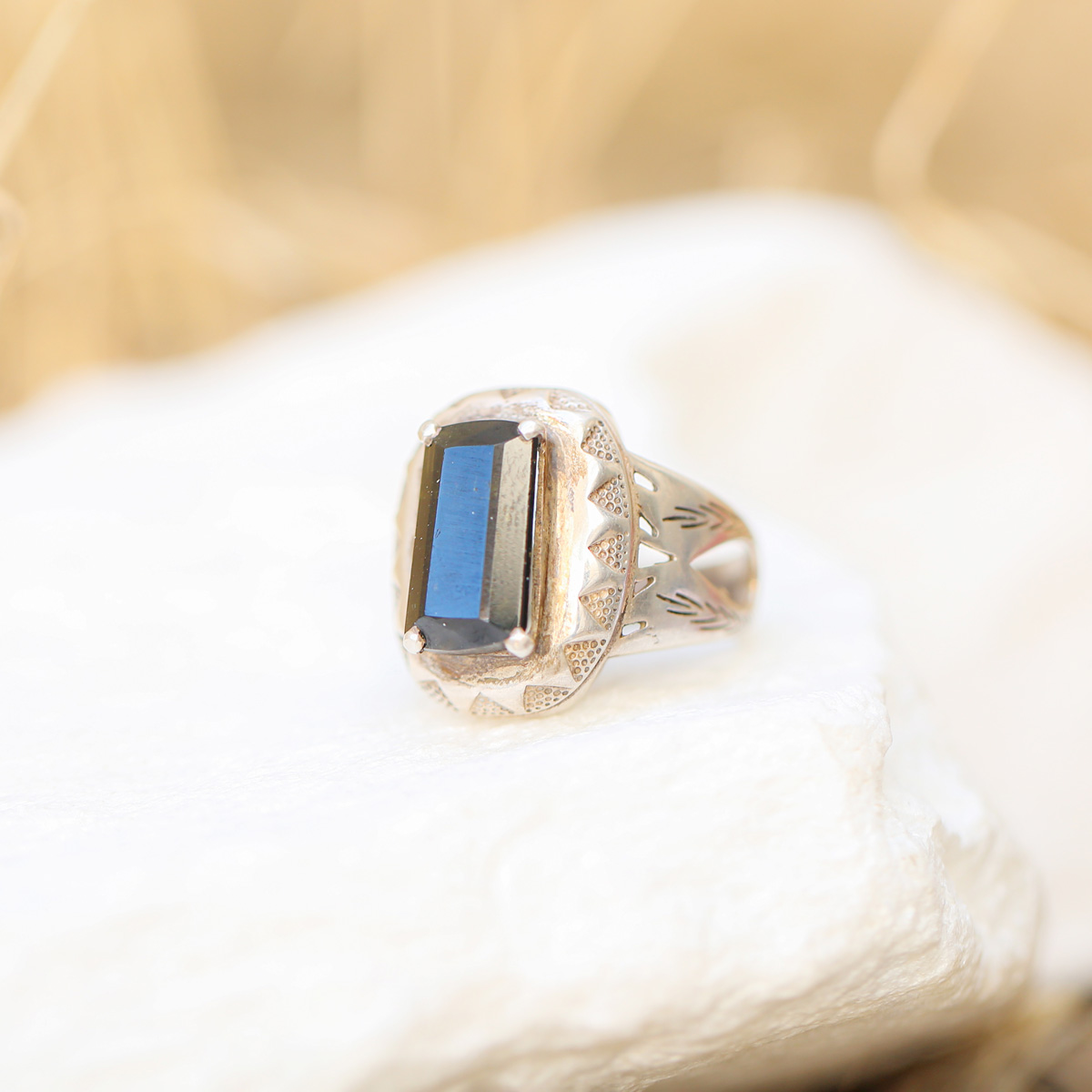 Emerald Cut Ring | Silver Tourmaline Ring
