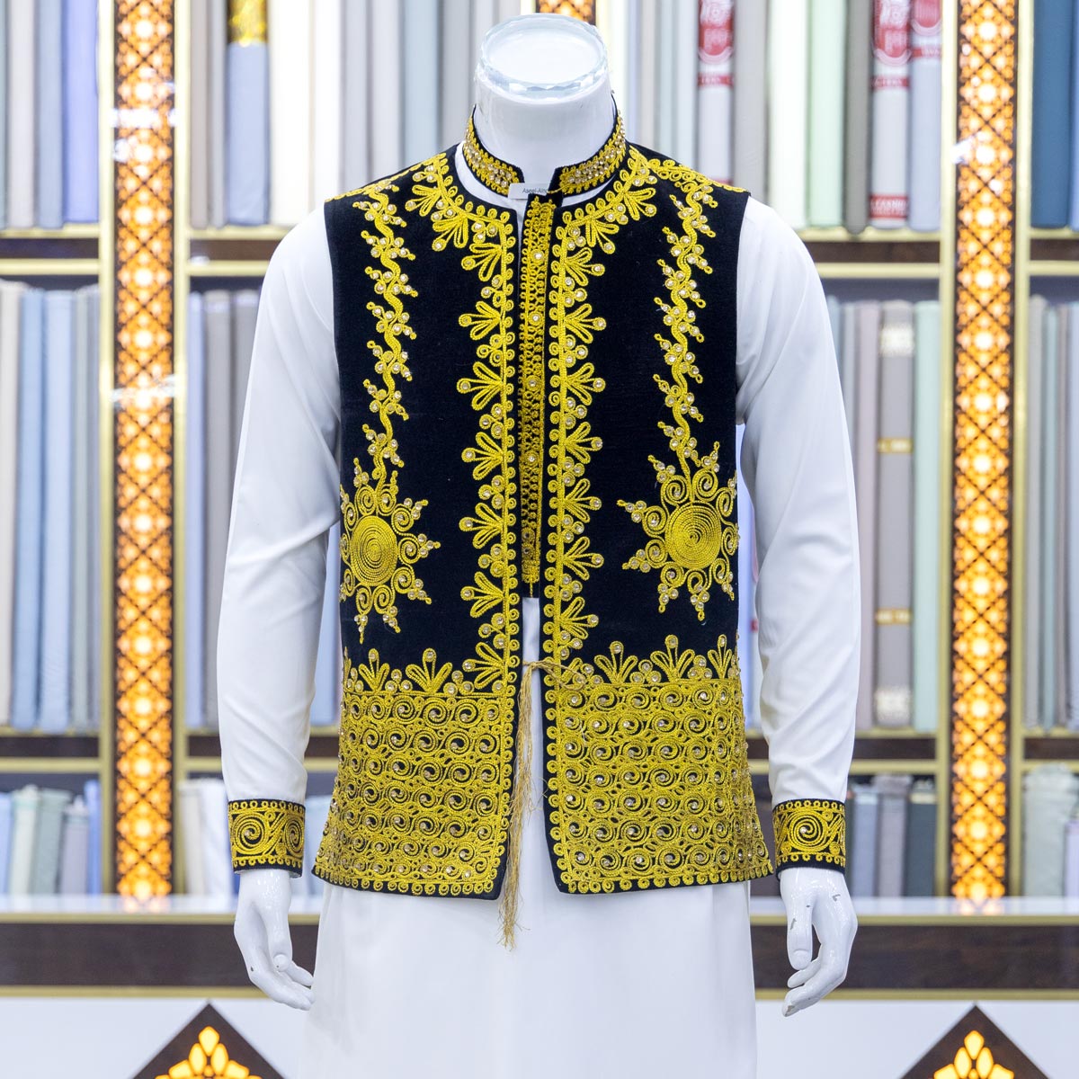 Classic Cherma-Embroidered Afghani Waistcoat and Ensemble