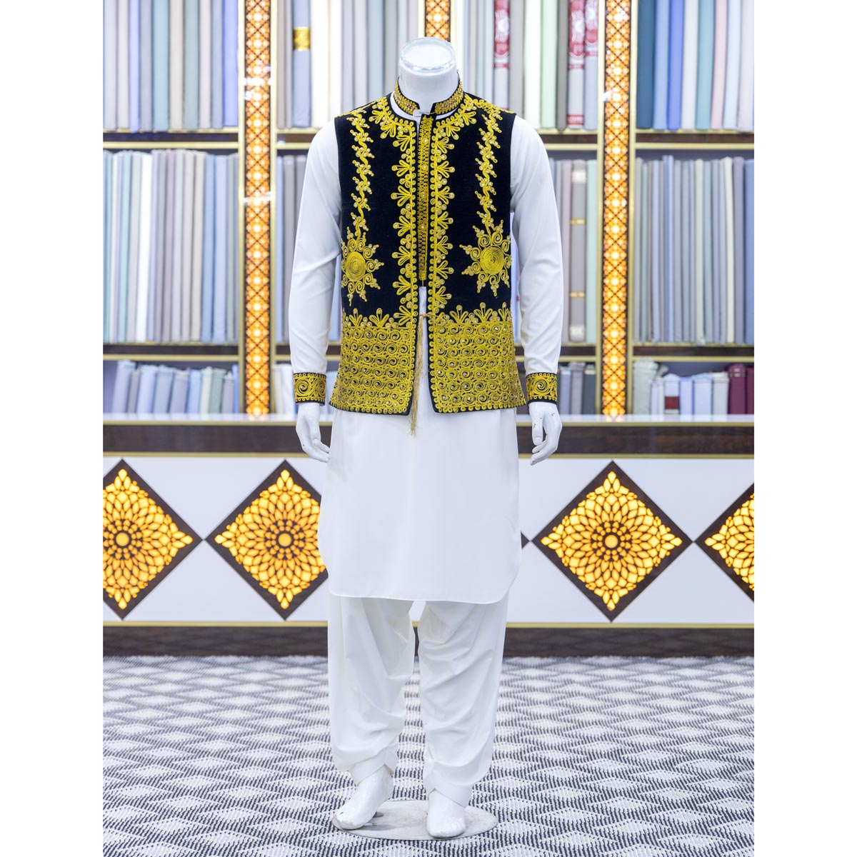 Classic Cherma-Embroidered Afghani Waistcoat and Ensemble
