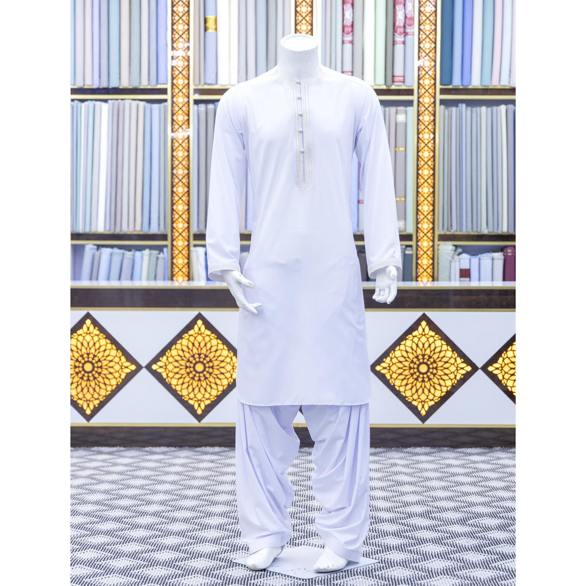 Navy Blue Arabic Men's Waistcoat with White Outfit | Velvet Vest with Grace Ensemble. Full Pehran Tunban Set