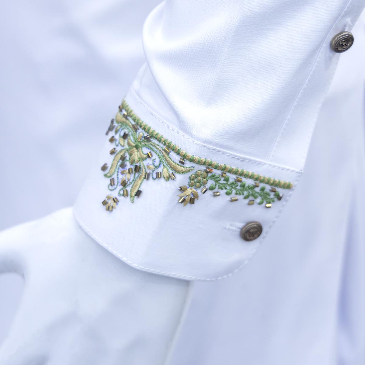 White Indian Embroidered Men's Kurta with Green Waistcoat | Velvet Waistcoat with Grace Attire