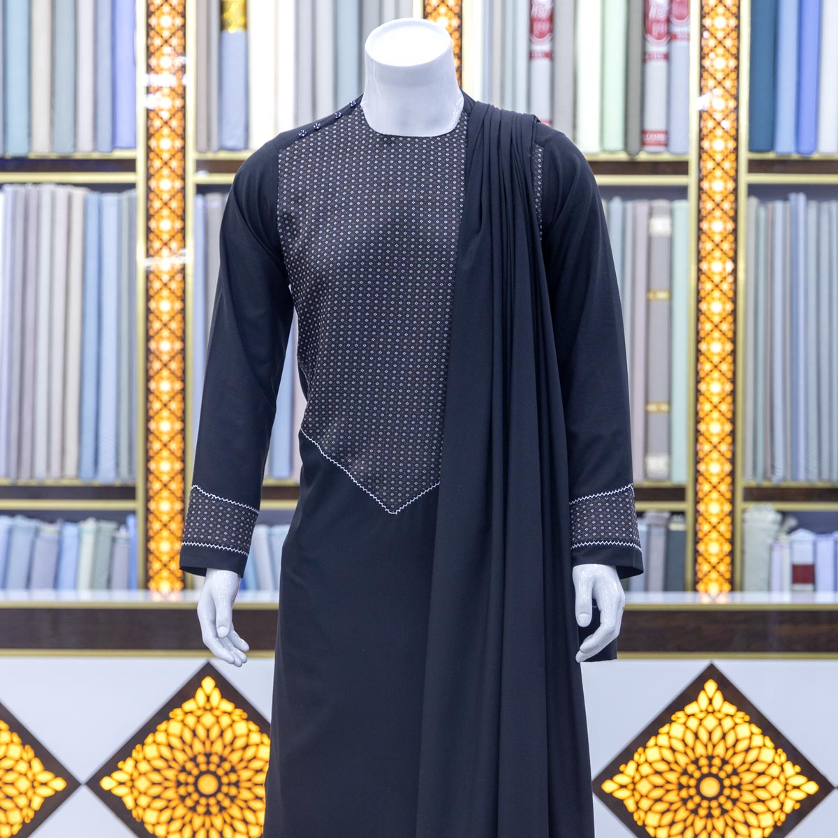 Traditional Men's Attire with Shawl, Black Color Men's clothes