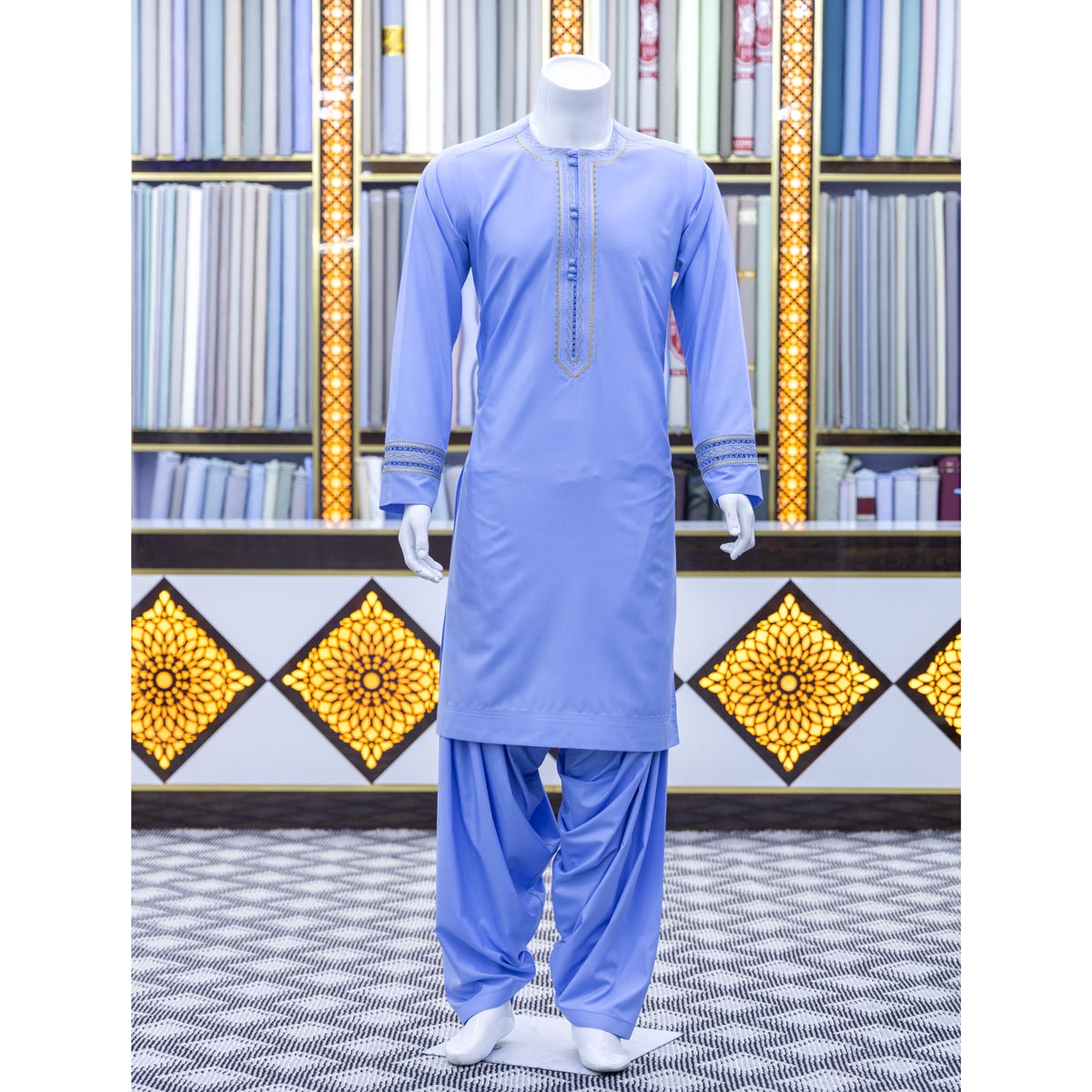 Blue Arabic Design Men's Outfit | Grace Embroidered Men's Ensemble