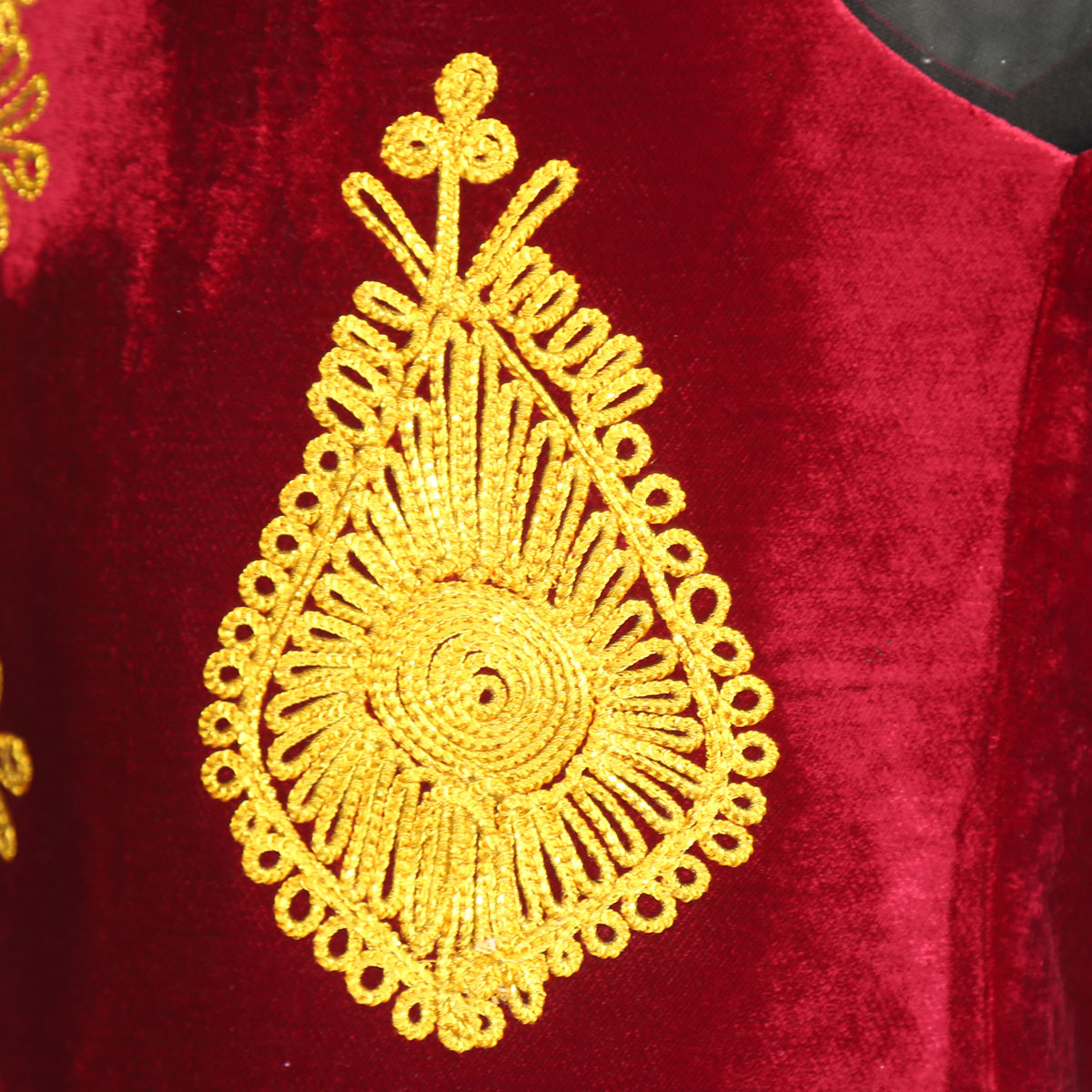 Red Cherma Embroidered Waistcoat | Velvet Party-wear Men's Vest
