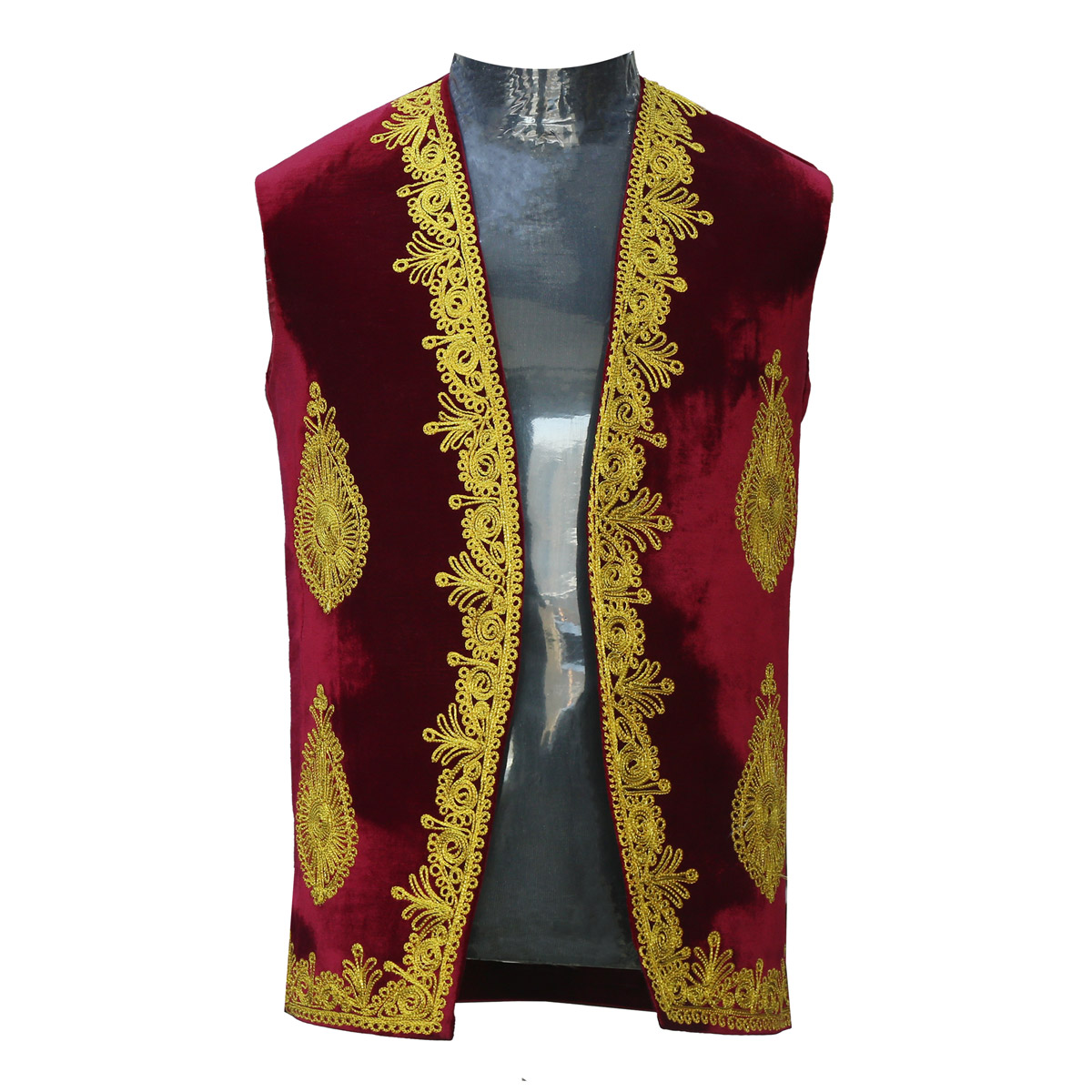Red Velvet Waistcoat | Golden Cherma Embroidered Vest