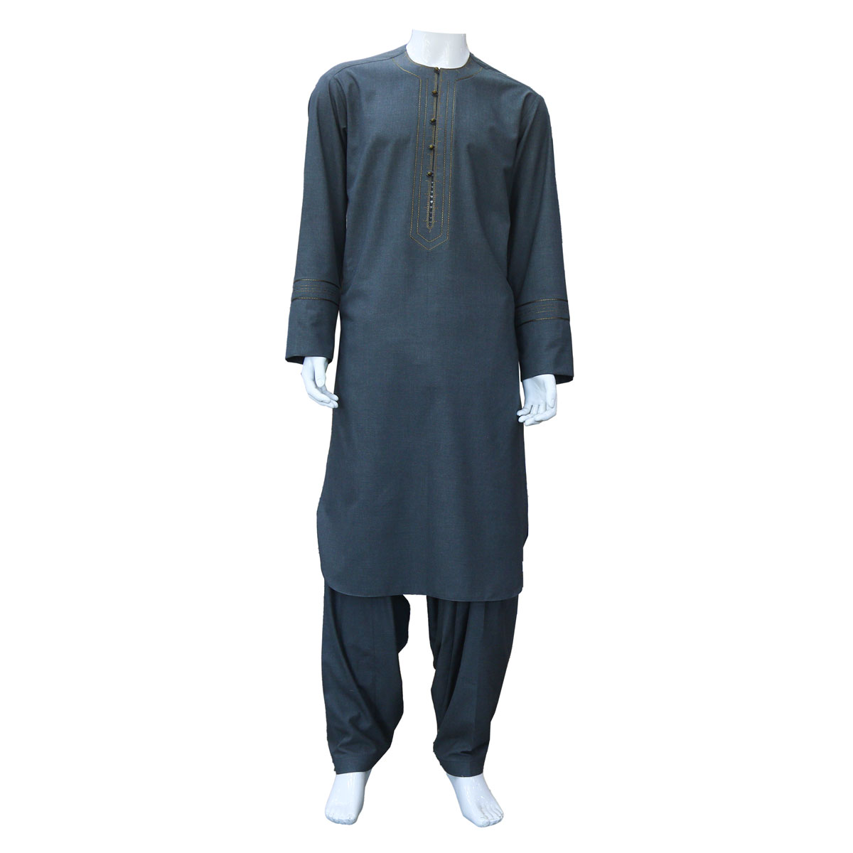 Dark Gray Men's Dress Arabic Collar, Traditional Clothes For Men