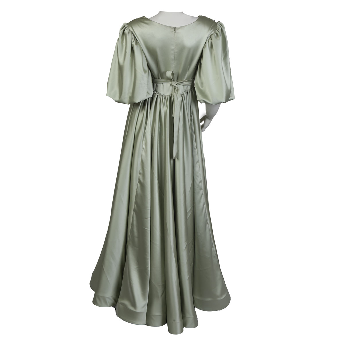 Pistachio V-Neck Pleated Maxi | Puff Sleeve Comfort Belt Maxi