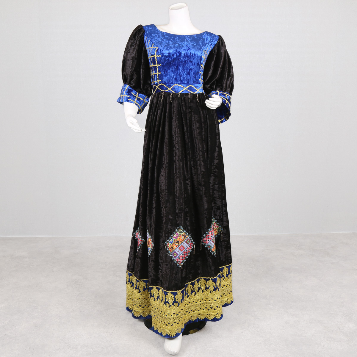 Black Cherma Embroidered Maxi | Velvet Cuff Sleeve Maxi