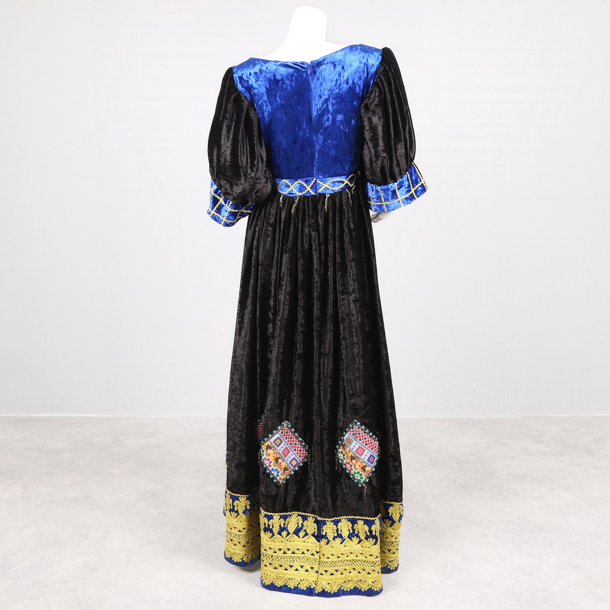 Black Cherma Embroidered Maxi | Velvet Cuff Sleeve Maxi