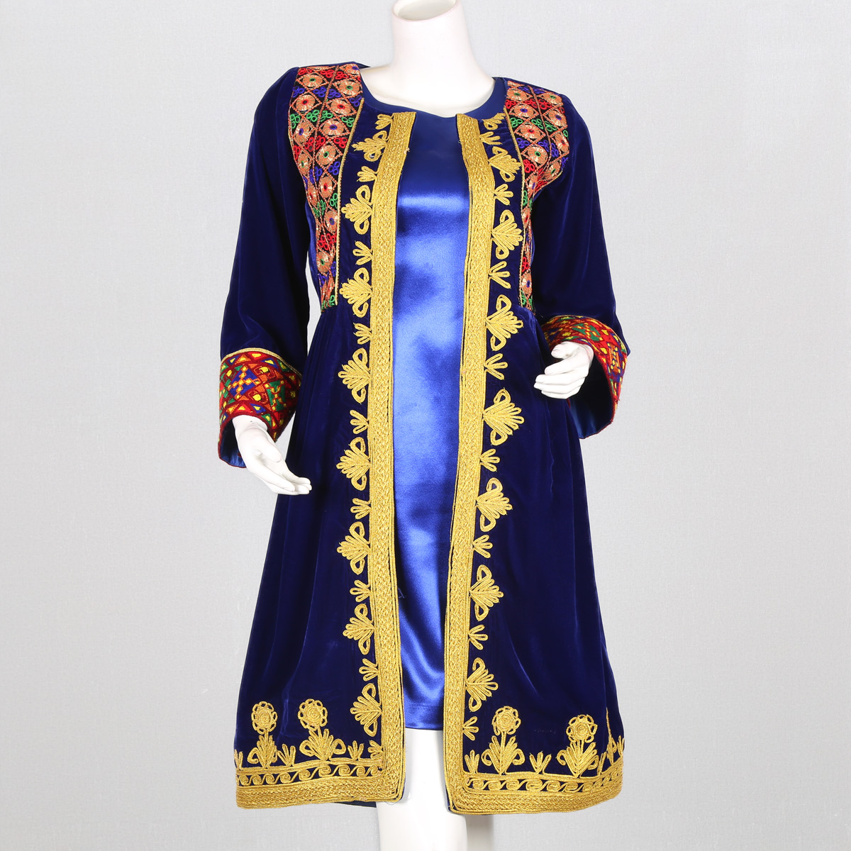 Long Jacket with Afghan Dress | Velvet Coat and Satin Dress