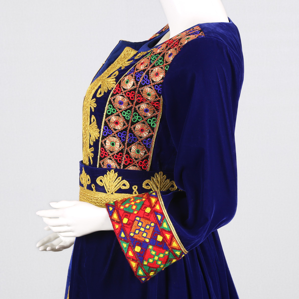 Long Jacket with Afghan Dress | Velvet Coat and Satin Dress