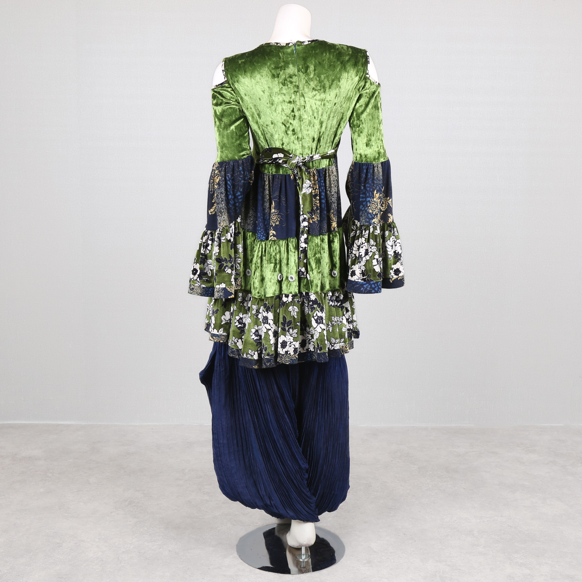 3-Piece Blue & Green Floral Print Afghan Dress | Mirror Embroidered Traditional Dress