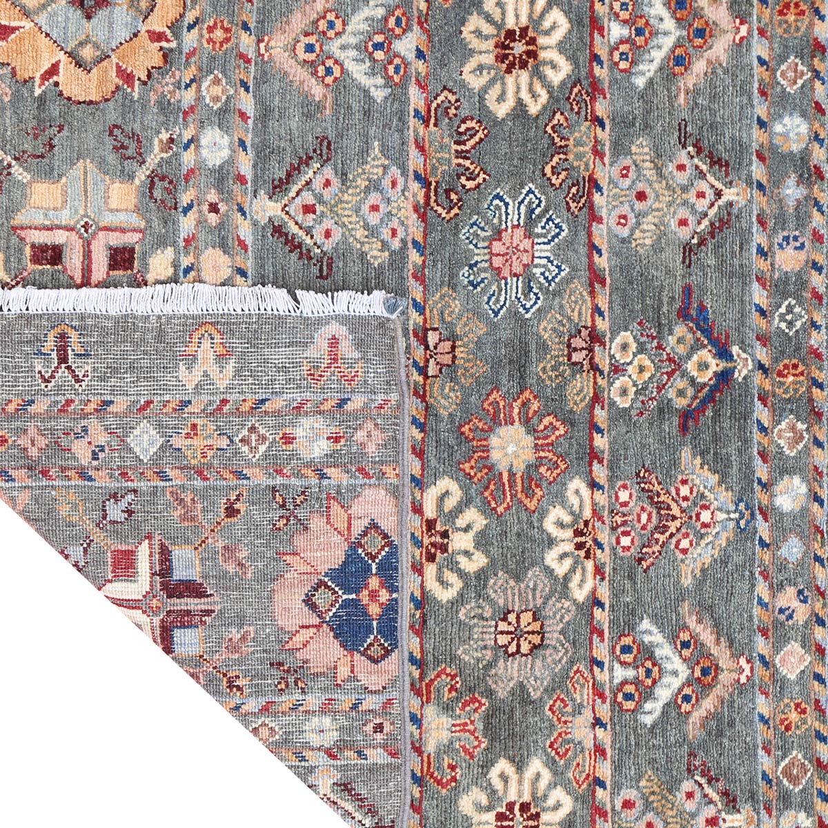 Mirror Mixed Design Carpet| Beautiful Afghan Handwoven Rug 3' 7" X 2' 5"