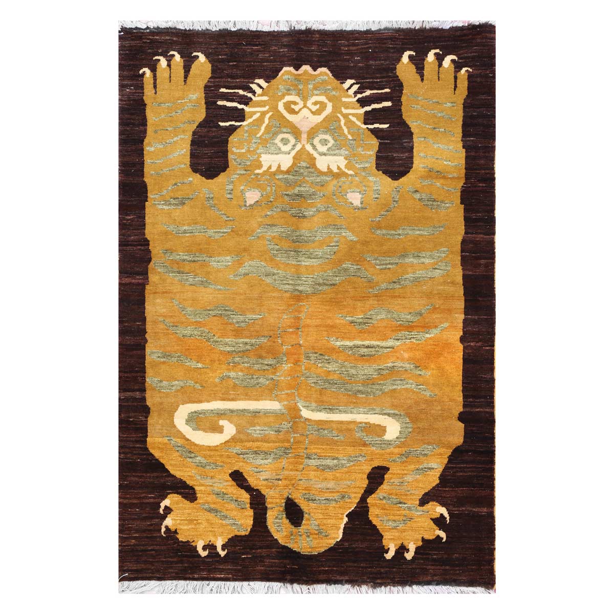Tiger Sculpture Print Antique Handmade Area Rug | 5' 7" X 4' 0" 