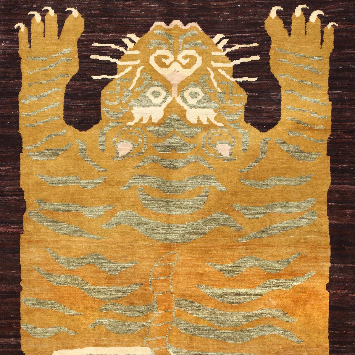 Tiger Sculpture Print Antique Handmade Area Rug | 5' 7" X 4' 0" 