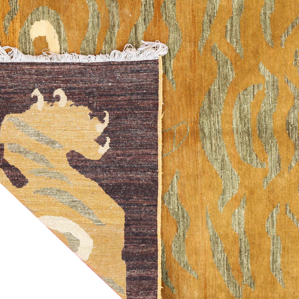 Tiger Sculpture Print Antique Handmade Area Rug | 5' 7" X 4' 0" 