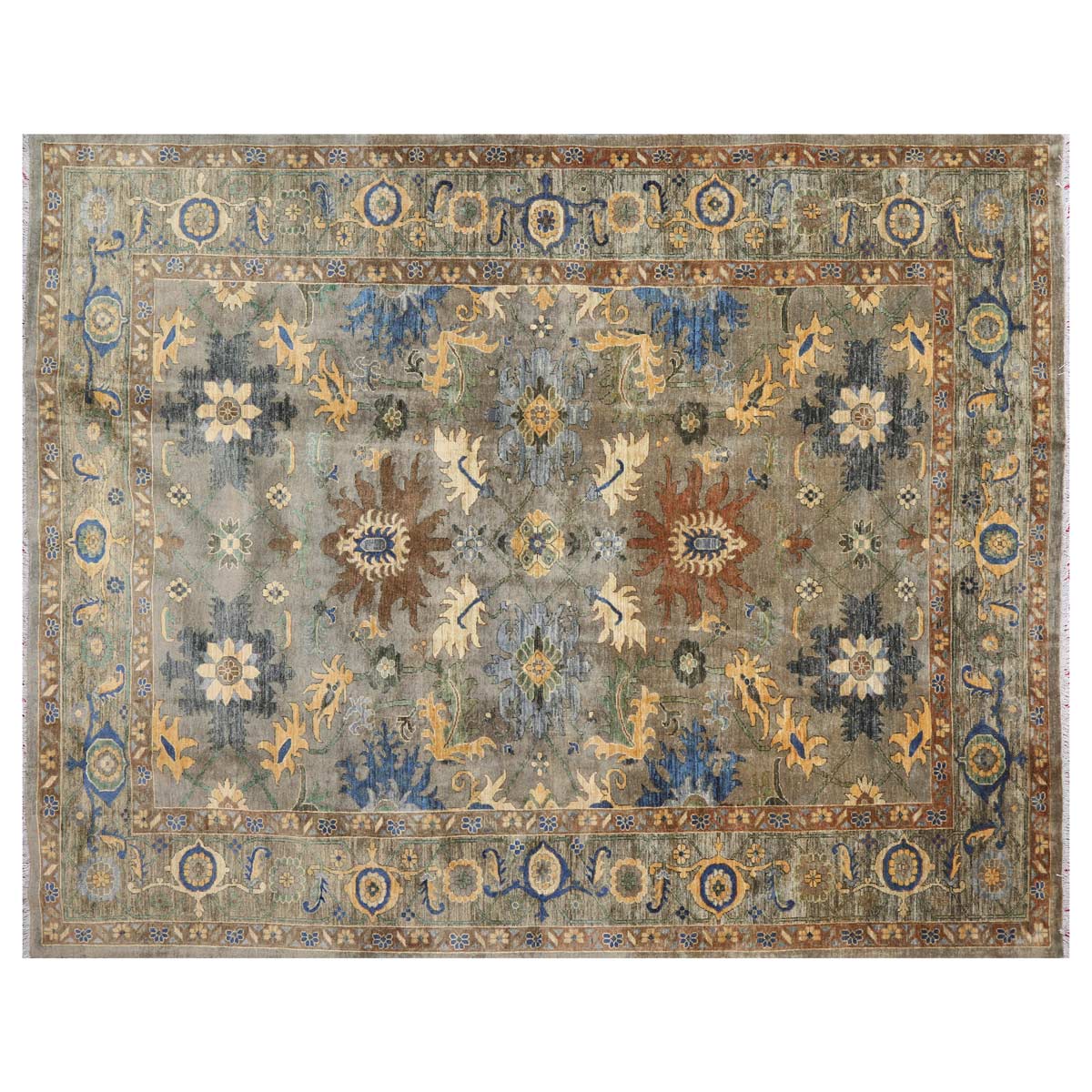 Wooden Design Handwoven Carpet | 9' 9" X 7' 8"