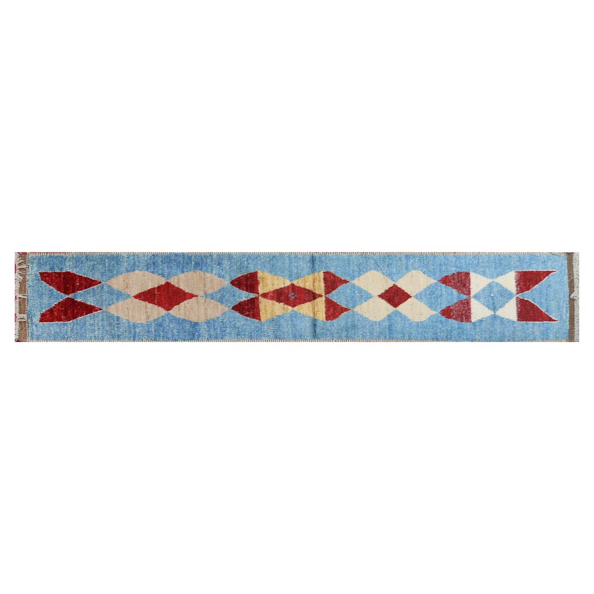 Blue Jul Khirs Handmade Afghan Rug | Vintage Runner Rug 16' 0" X 2' 6"