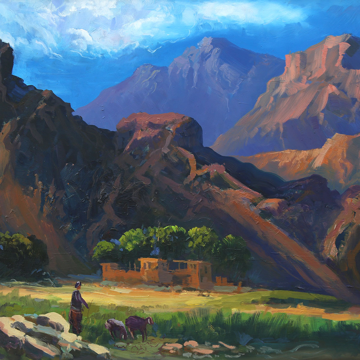 Spring View of Panjsher Province Artwork | Oil Color Landscape Painting