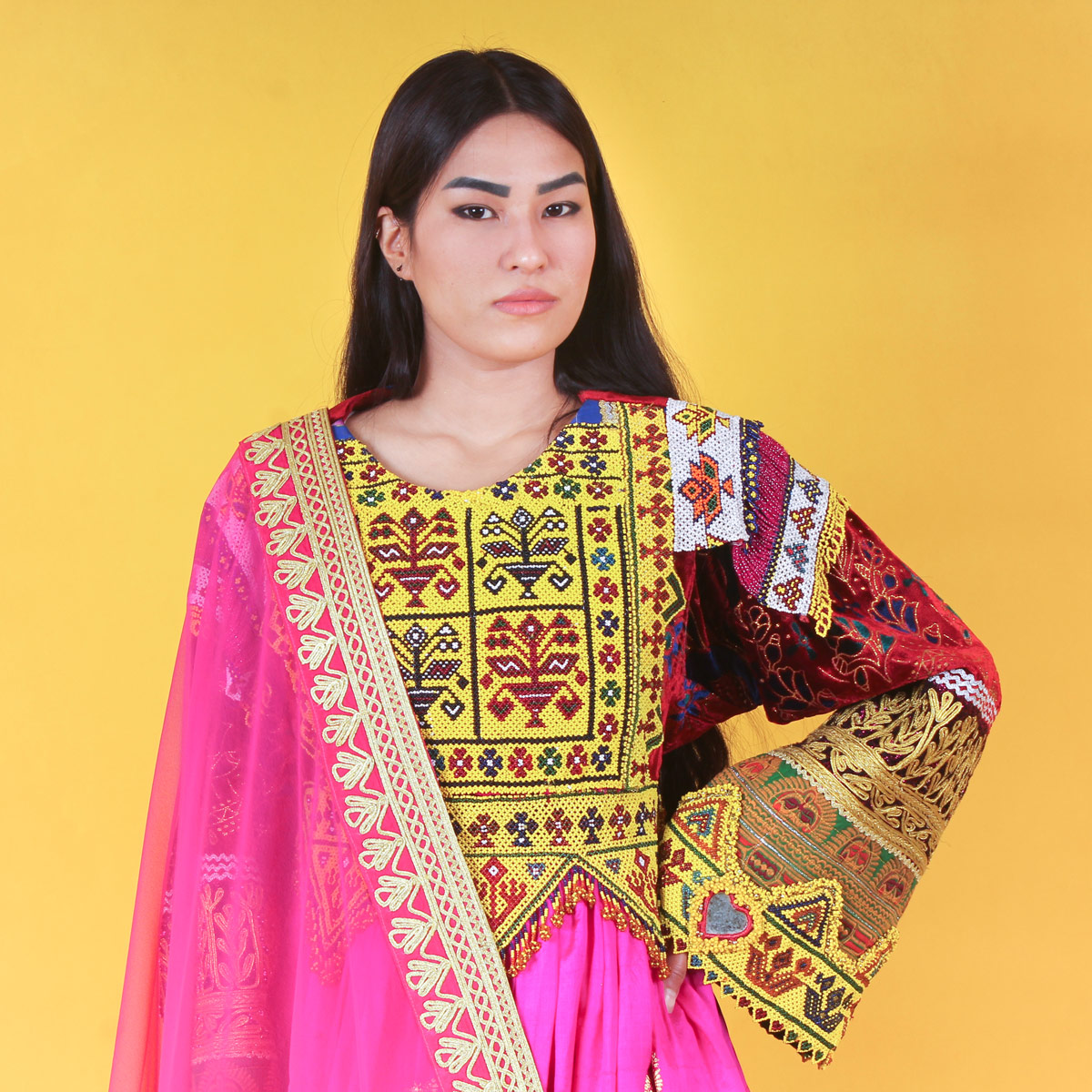 Pink Gand e Afghani with Shawl | Handmade Women's Afghan Clothes