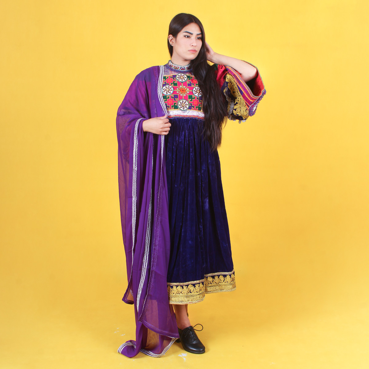 Women's Afghan Wedding Clothes | Purple Velvet Handmade Gande Afghani
